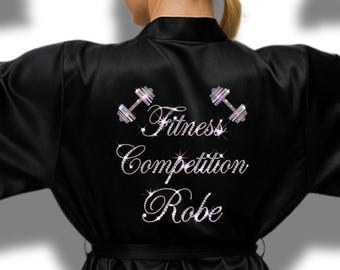 Custom Bling Satin Robe for Fitness Competitor, Personalized bling Logo Personalized Glamour for Stage Performances
