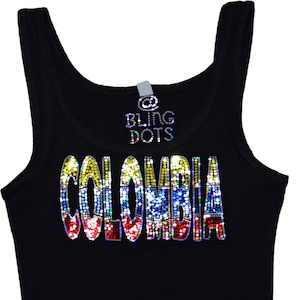 Colombia Bling Tank Top for Women – Sparkly Colombia Glitter Flag Shirt, Festival Outfit, Handmade Pride Top bling soccer shirt, BlingSequin