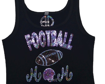 Camiseta brillante de mama de futbol, Camiseta sin mangas con lentejuelas brillantes