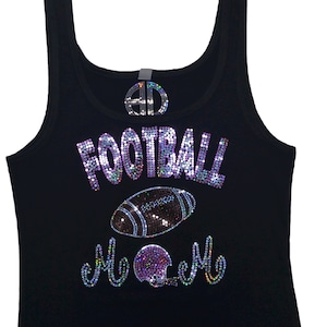 Football Mom Shirt for Women – Game Day Graphic Tee, Team Spirit Outfit, Soft Cotton, Proud Sports Mom Gift, Tank Top Holographic sequins