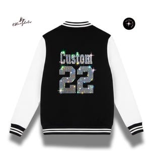 Jaqueta Varsity Personalizada com Brilho, Jaqueta Bomber Estilo Letterman, Casaco de Beisebol com Lantejoulas Brilhantes, Roupa para Demonstrar Espírito de Equipe, Roupa Personalizada Feminina e Masculina