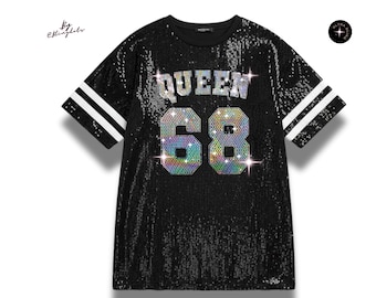 Custom Bling Jersey Dress Personalized Team Name or Player Number Sparkly Sequined Tunic Oversized Game Day Apparel Gameday Concert Outfit