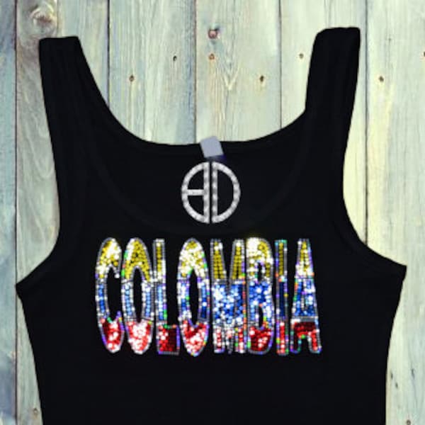 Camiseta de Colombia,  lentejuelas top, bling Tank Top, Colombian sequins shirt, I love Colombia shirt, blusa colombia, bling soccer shirt