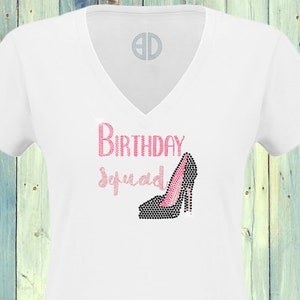 Birthday Squad Bling shirt V Neck Sequins Logo Glitter No rhinestones sparkly Tee