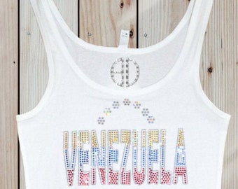 Venezuela Bling Tank Top for Women – Sparkly Glitter Flag Shirt, Festival Outfit, Handmade Pride Top Bling Shirt, Holographic sequin