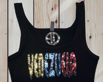 Venezuela Bling Tank Top for Women – Sparkly Glitter Flag Shirt, Festival Outfit, Handmade Pride Top Bling Shirt, Holographic sequin
