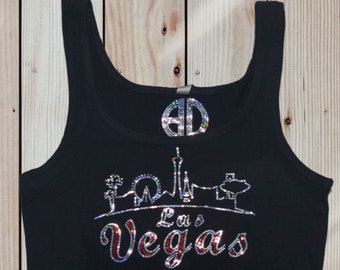 Las Vegas City Skyline shirt sequins glitter no rhinestones tank top custom metallic