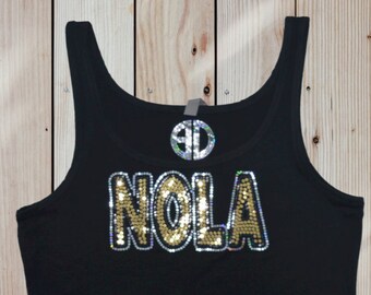 New Orleans Nola Bling Shirt Sequins Glitter no rhinestones Tank Top