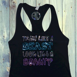 Train Like a Beast Look Like a Beauty Tank – Women’s Workout Tank Top, Fitness Gift, Soft Racerback, Handmade Gym Apparel, Fitness Tank Top