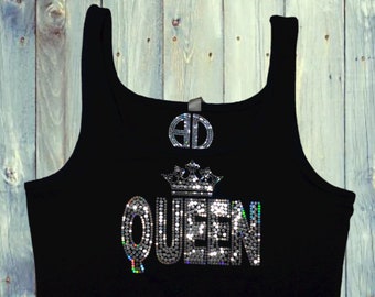 Queen bling Tank Top Bling Sequins no Rhinestones Red Sexy