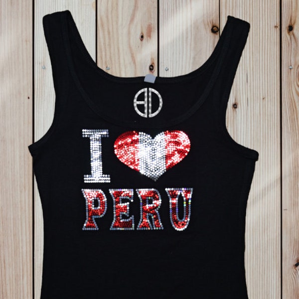 I love Peru Bling Shirt Débardeur à paillettes Camiseta en lentejuelas brillantes