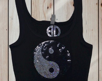 Yin Yang Bling Shirt symbol Sequins Tank Top no rhinestones Glitter tee