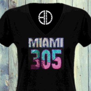 Women's Miami Heat Touch White/Black Around the Horn Rhinestone Raglan  Tri-Blend V-Neck T-Shirt