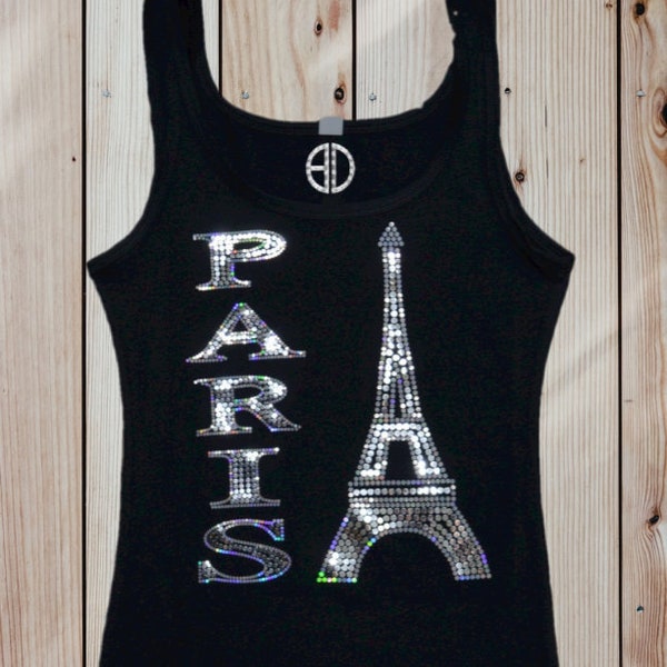 Paris Love Pink Bling Tank Top Sequins Eiffel Tower Fashion T Shirt