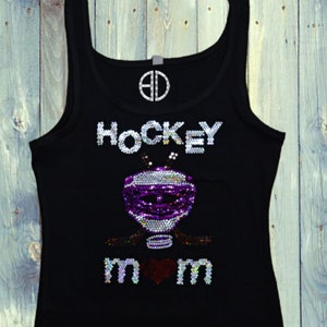 Hockey Mom Bling Shirt – Sparkly Game Day Tee for Women, Glitter Gift for Sports Moms, Handmade, Bling Tank Top, Holographic Sequins