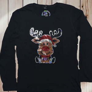 Reindeer Bling Tank Top for Women – Sparkly Christmas Shirt, Holiday Tee, Festive Party Outfit, Soft Cotton Gift, Holographic Sequin