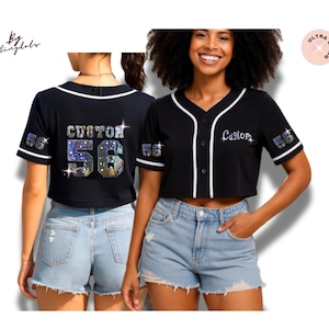 Baseball Crop Top Jersey – Custom Bling Shirt for Concert, Games, Birthdays – Add Your Name & Number – Fan Gift, Softball Personalized Shirt