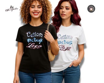 Chemise personnalisée avec logo d'équipe Bling - Design personnalisé de débardeur à sequins - Emblème de danse scintillant Cheer - Image de marque personnalisée en Bling