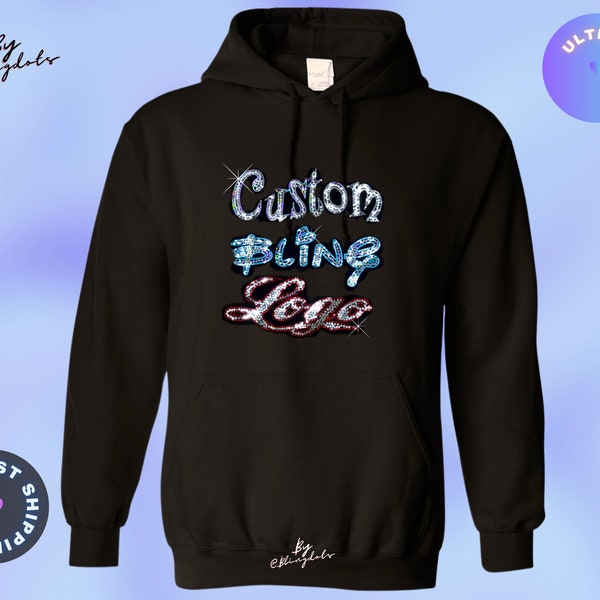 Custom Bling Sequin Pullover Hoodie - Glittery Unisex Pullover with Personalized Logo, Team Text - Company Logo - Add Sparkle to Your Outfit