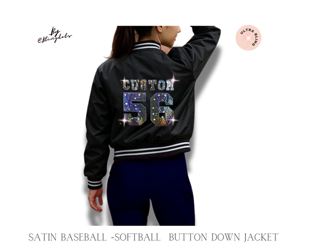 Custom Bling Baseball Satin Jacket, Custom Text, Personalized Name