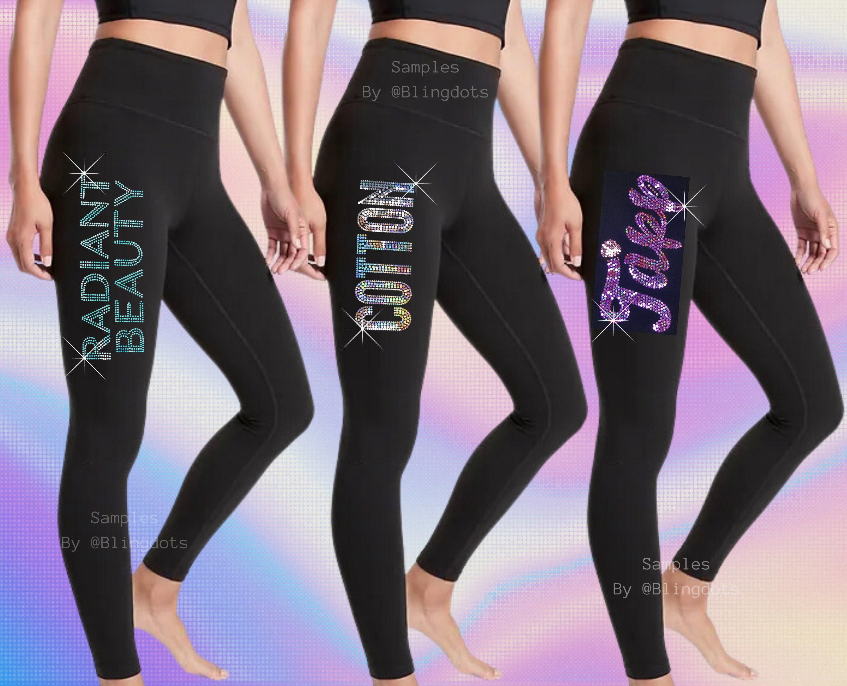 Personalized Bling Leggings With Custom Text Logo in Sequins
