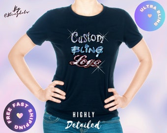 T-shirt bling personnalisé, conception spéciale, chemise artistique bling, logo surdimensionné bling bling personnalisé, paillettes personnalisées, t-shirt scintillant, logos d'entreprise, groupe