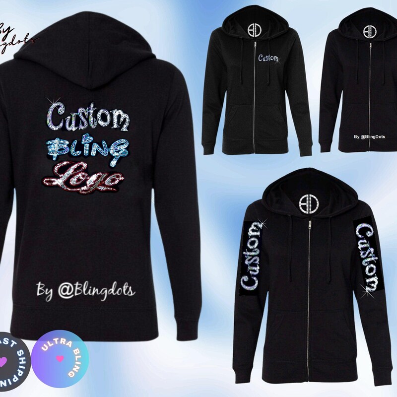 Rhinestone Print Zip Up Oversized Hoodie