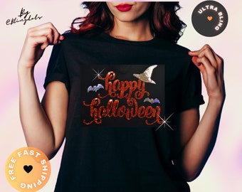 Happy Halloween bling shirt, trick or treat,  iron on transfer, glitter tee