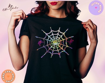 Spiderweb Bling shirt - Happy Halloween Spider Web Bling Shirt, Halloween glitter tee, Halloween Spider Web Bling Shirt, Happy Halloween
