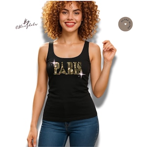 Koszulka z cekinami I Love Paris Bling - holograficzna koszula z cekinami, Wieża Eiffla, lśniąca złota koszula z błyszczącymi cekinami, patriotyczna, modna koszulka w paryskim stylu zdjęcie 1
