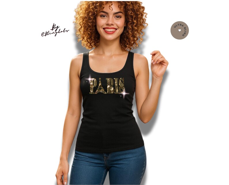 Koszulka z cekinami I Love Paris Bling - holograficzna koszula z cekinami, Wieża Eiffla, lśniąca złota koszula z błyszczącymi cekinami, patriotyczna, modna koszulka w paryskim stylu zdjęcie 1