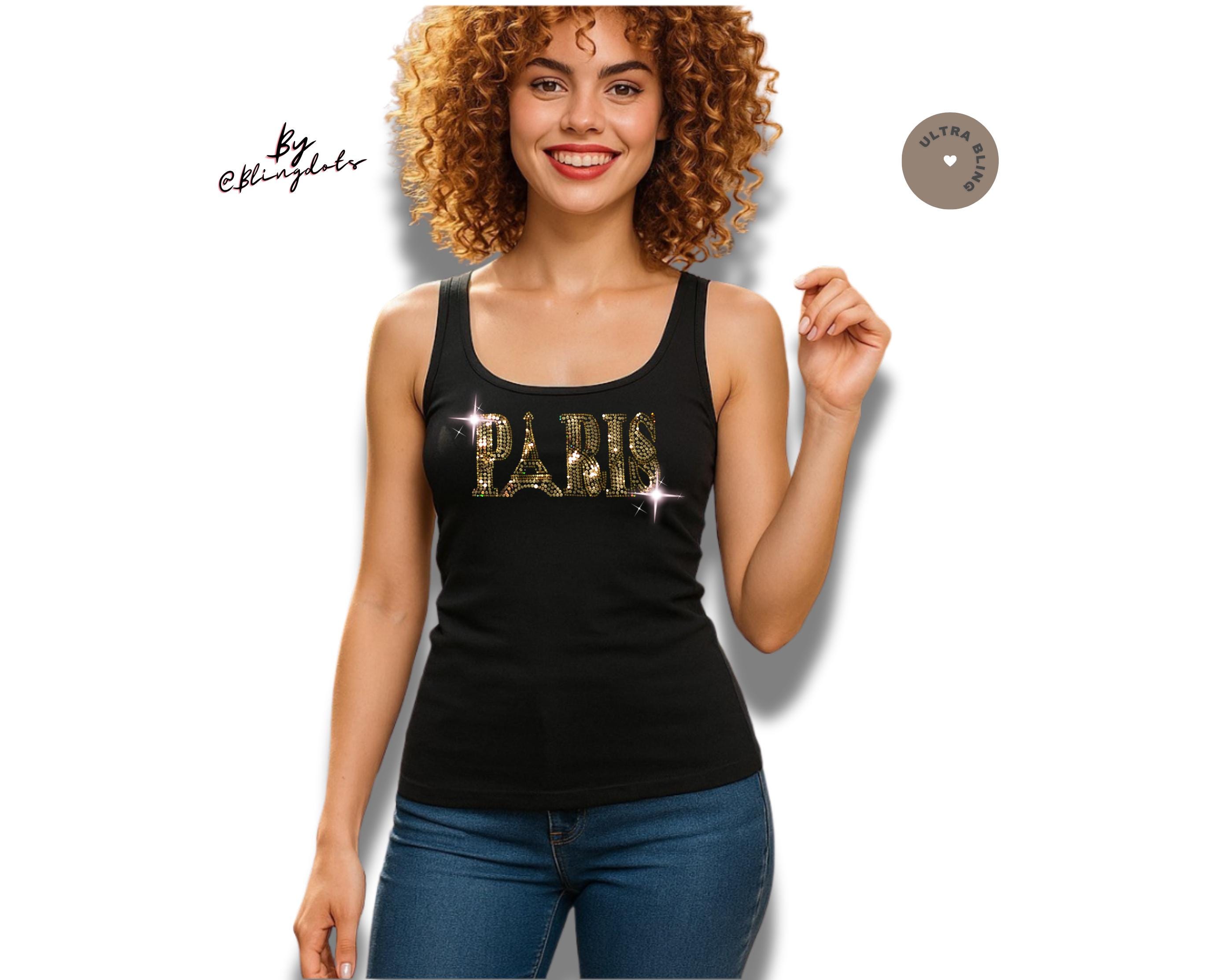 I Love Paris Bling Tank Top - Holographic Sequin Shirt, Eiffel