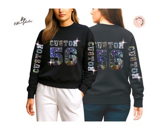 Custom Bling Jersey Sweatshirt – Ultra Sparkle with Personalized Name & Number, Personalized Bling Sweatshirt, Glitter sparkly logo