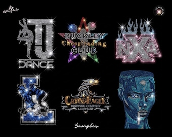 Custom Bling Iron On Transfer Personalize Decal Hot Fix Company bling Logo Team special event glitter Hotfix Sequin Applique Sparkle Motif