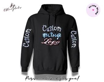 Custom Bling Sequin Pullover Hoodie - Glittery Unisex jacket with Personalized Logo, Team Text - Company Logo - Add Sparkle to Your Outfit