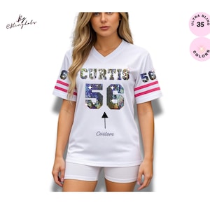 Custom football Jersey, premium look bling Jersey, holographic name and number, unisex metallic sequins print fan shirt, game concert shirt