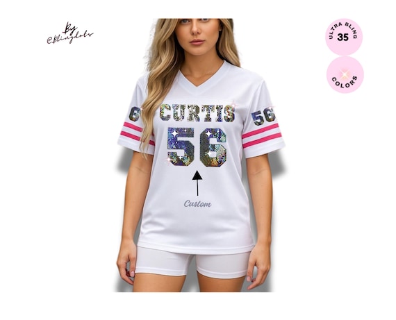 Custom football Jersey, premium look bling Jersey, holographic name and number, unisex metallic sequins print fan shirt, game concert shirt