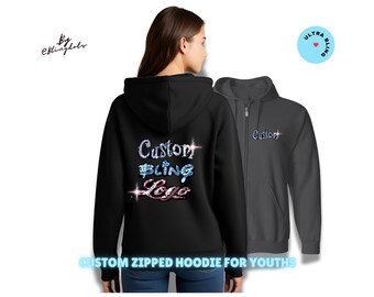 トップス girl logo glitter sweat hoodie M Custom Bling Youth's Zipper Hoodie - Girl's Glittery Sequin Hoodie