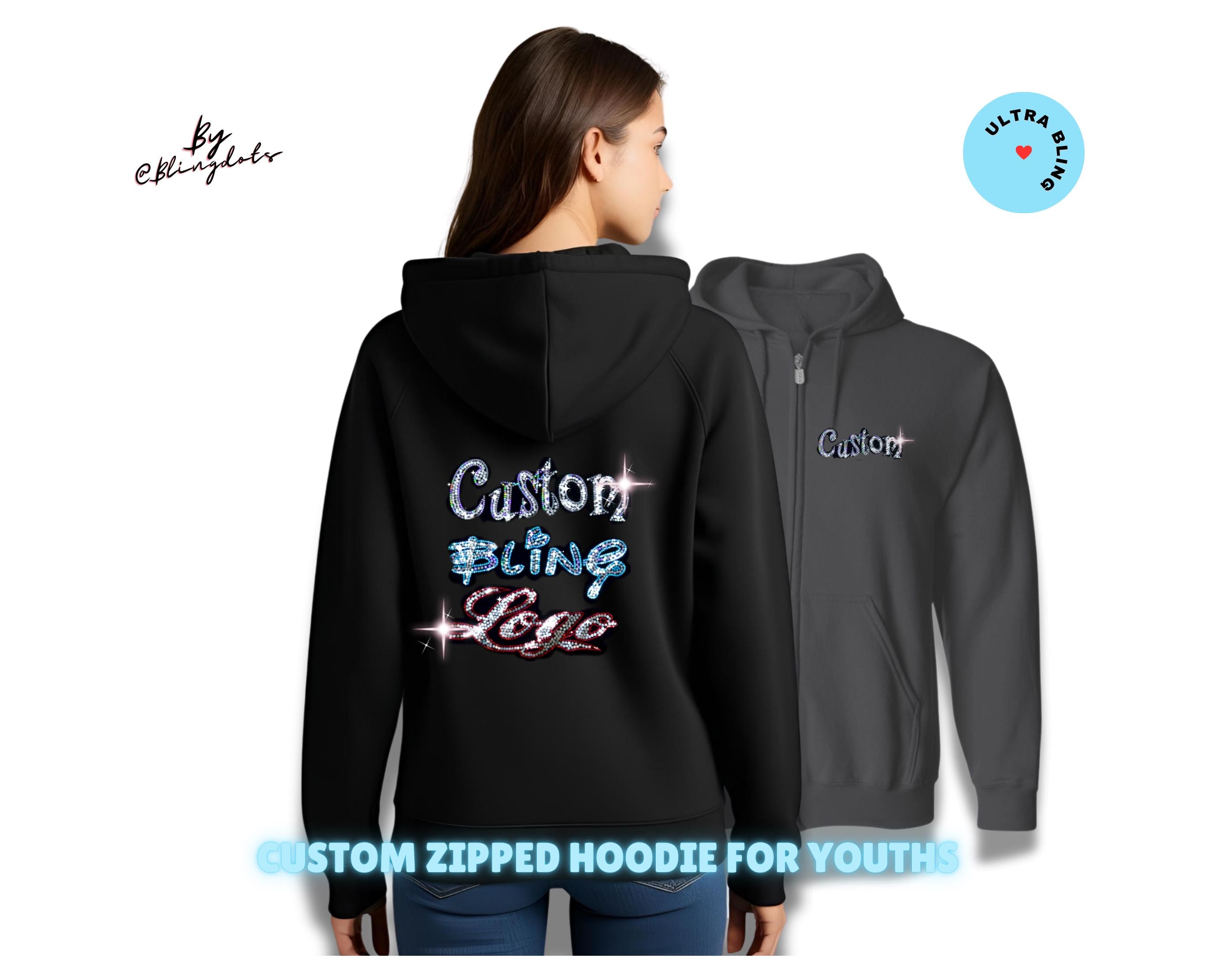 Custom Bling Youth's Zipper Hoodie - Girl's Glittery Sequin Hoodie