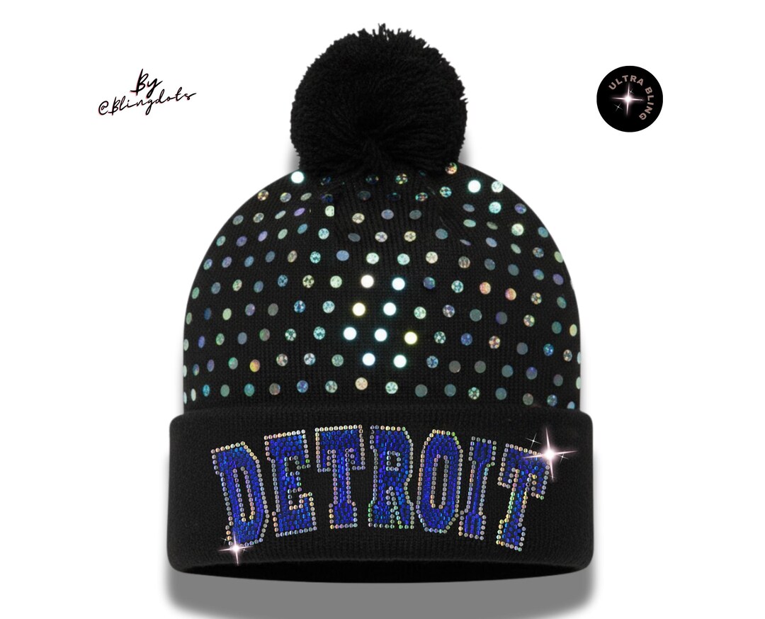 Detroit Bling Beanie - Glitter Pom-pom Knit Winter Sequins  display picture 3
