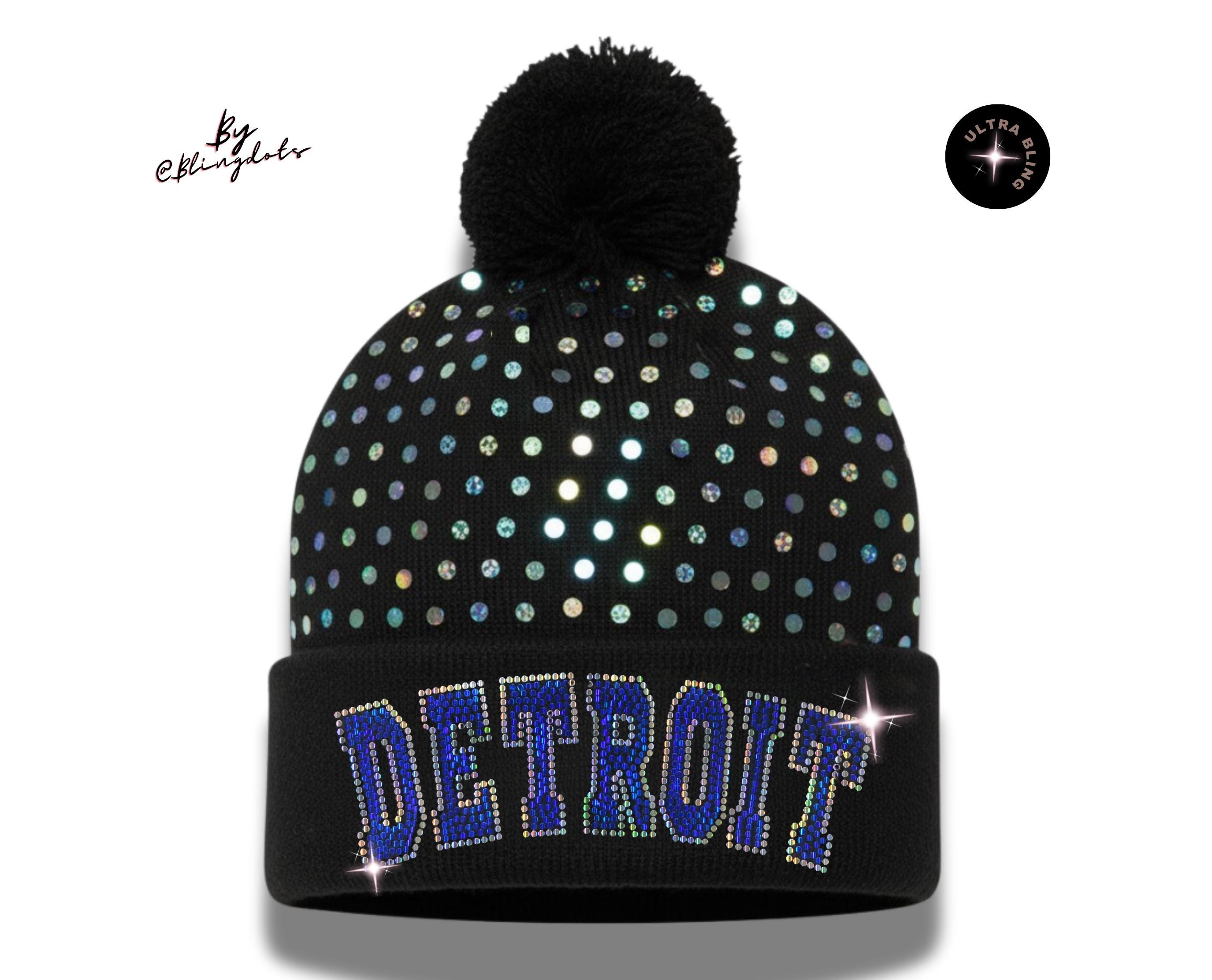 Detroit Bling Beanie - Glitter Pom-pom Knit Winter Sequins 