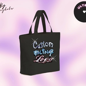 Custom bling Tote Bag Canvas Sequins Logo - Personalized glitter beach bag - monogrammed bags