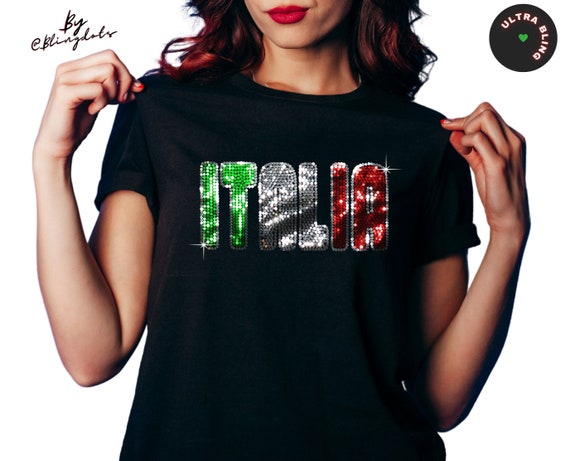 Shirt Bling Etsy T Glitter Top Tank Tee Sicilian Italian Heritage Football - Sequins Fan Italia Italy