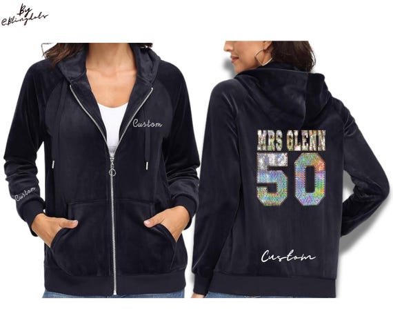 Custom Velour Velvet Jacket – Personalized Bling Text, Cozy Winter 