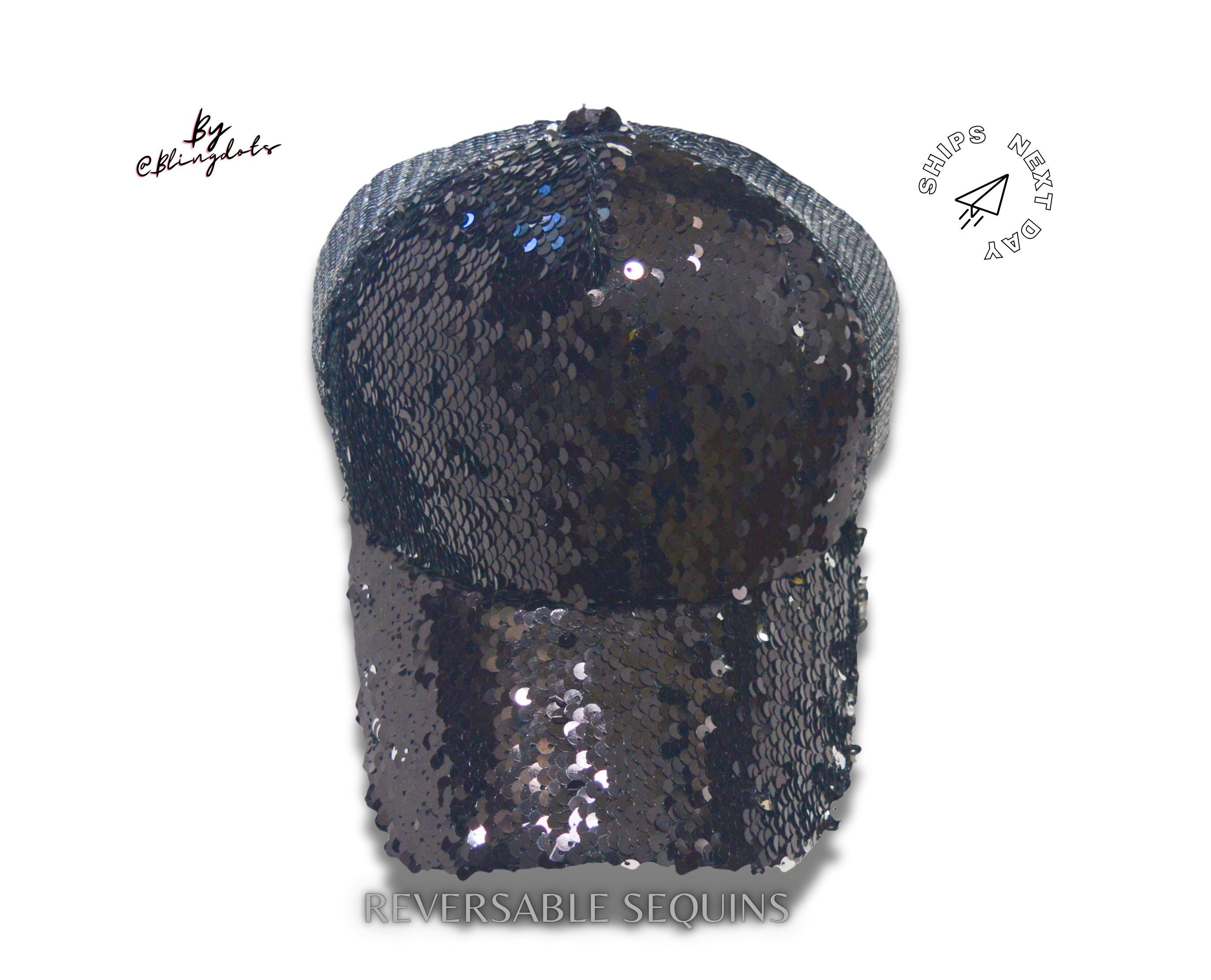 New Custom Designed Black Distressed Baseball Cap with Perfume Sequin Patch CAPS  main image 3
