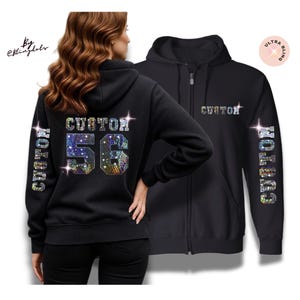 Custom Bling Sequin Zip Hoodie - Sparkly Sequin Emblem Jacket with Personalized Logo - Bedazzle jacket - Sparkly Pullover Hoodie - UNISEX