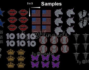 Custom Bling Iron-On Transfer Set (Pocket Size) – Set of 6 Sequin Transfers, Glitter Bling Hotfix Decals, Perfect for Caps or 3x3 Designs