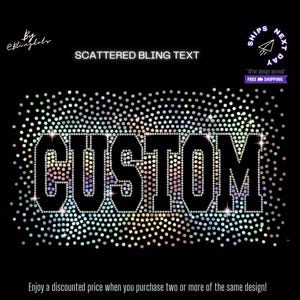 Texte bling épars personnalisé personnalisé effet étoile DTF fer sur transfert éblouissant mot étalé logo autocollant scintillant paillettes