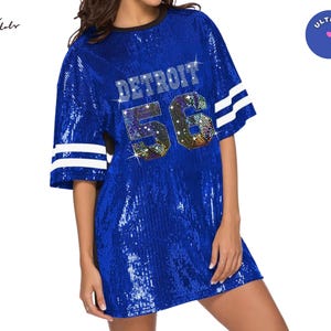 Detroit Sequin Tunic Bling Dress long Shirt Custom name and number or Text Glamorous glitter game Jersey Personalized Bling Shimmering