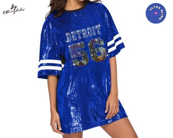 Detroit Sequin Bling Tunic Dress, Custom Glitter Jersey